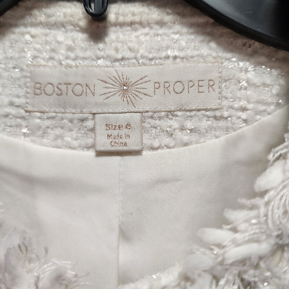 Boston Proper White Tweed Jacket Size 4 - Picture 2 of 9